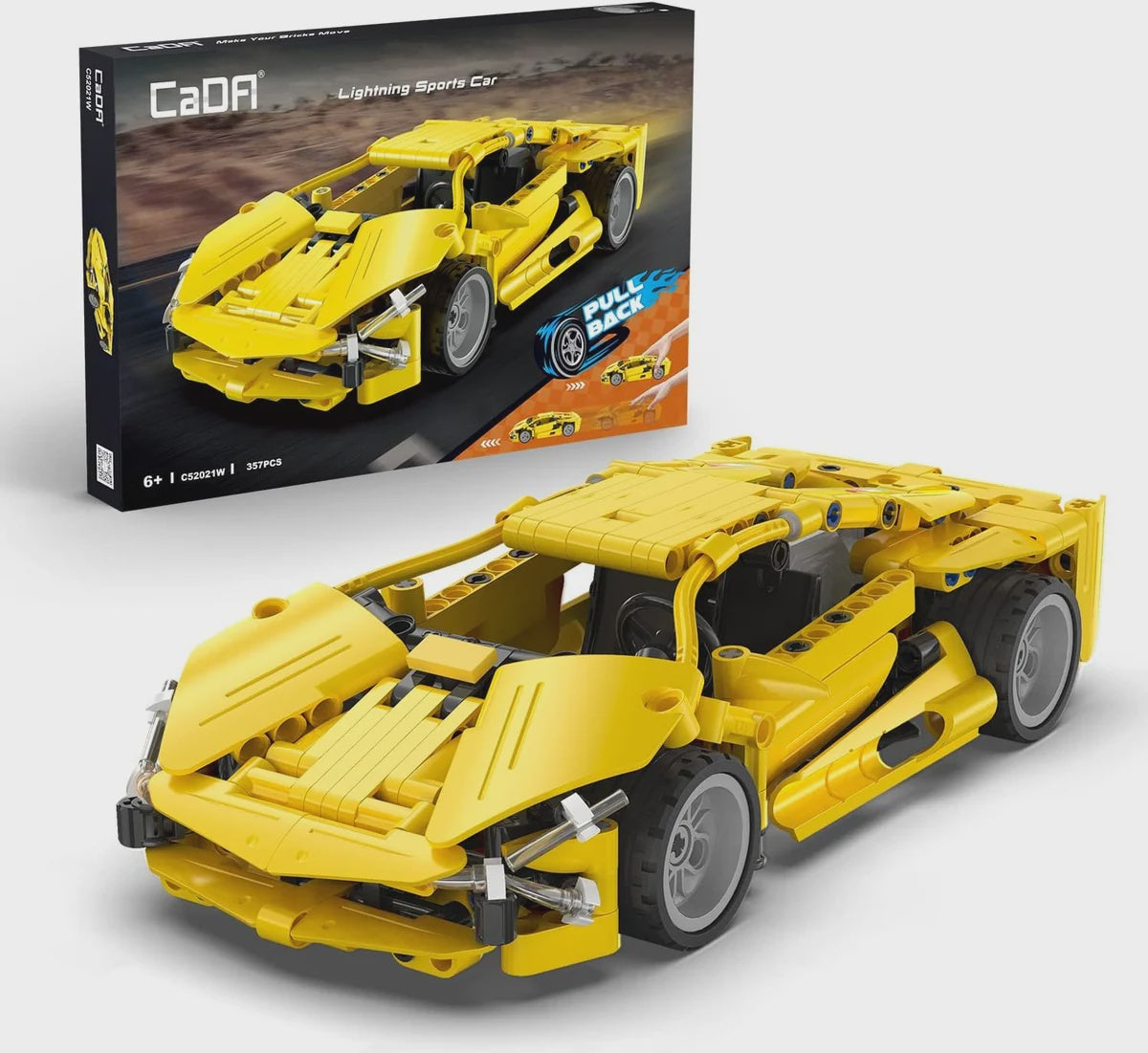 CaDA Pull Back Lightning Sports Car 357pc Construction Set 1:18