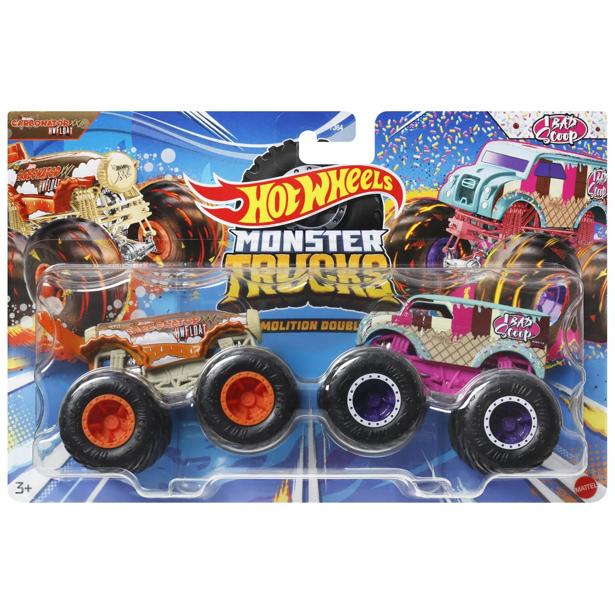 Hot Wheels Monster Trucks Twin Pack 1:64 Carbonator And 1 Bad Scoop