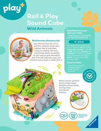 Play Roll And Play Sound Cube Infant Soft Toy Wild Animals