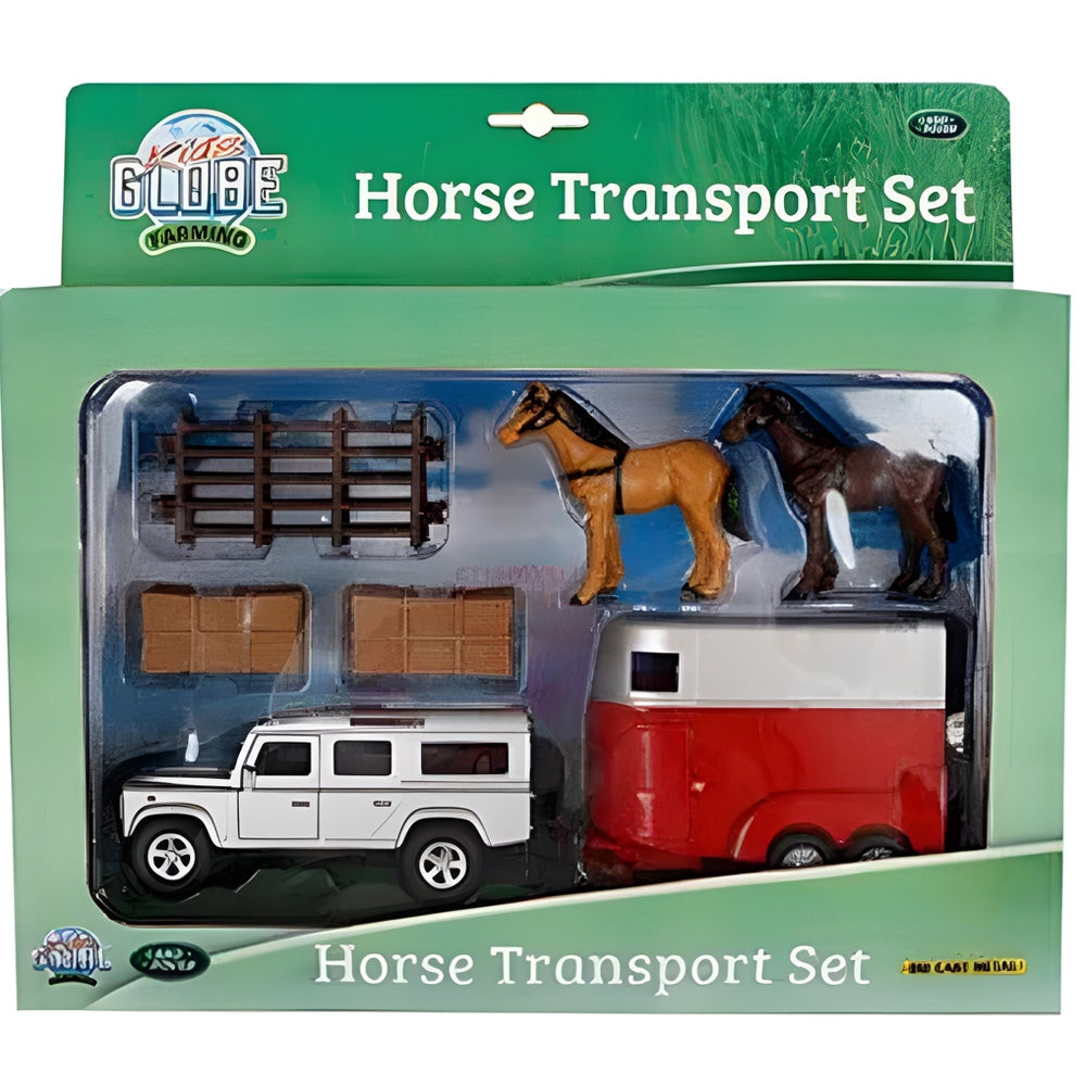 Kids Glode Horse Transport Set With Land Rover Trailer And Horses 1:32