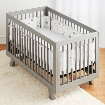 Breathable Baby Breathable Mesh Cot Bumper / Liner Grey Stars