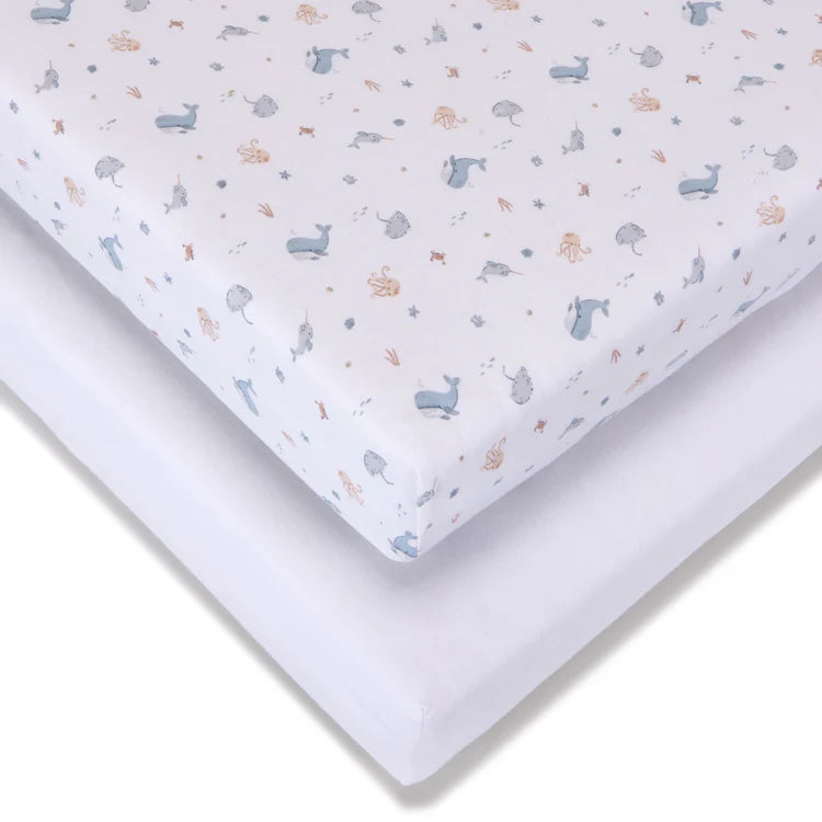 Baby Elegance Under The Sea Collection 2pk Jersey Fitted Cot Sheets 60cm x 120cm