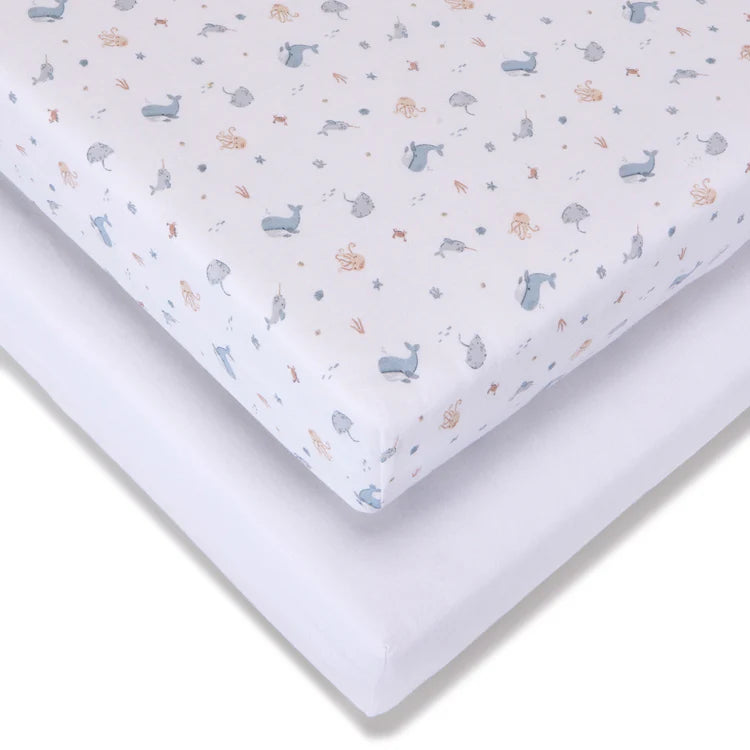 Baby Elegance Under The Sea Collection 2pk Jersey Cot Bed Fitted Sheets 70cm x 140cm