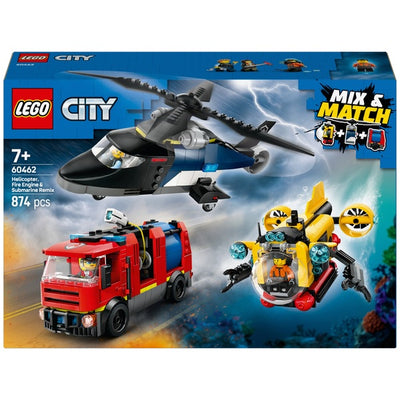 Lego City 60462 Helicopter, Fire Engine And Submarine Remix Kit