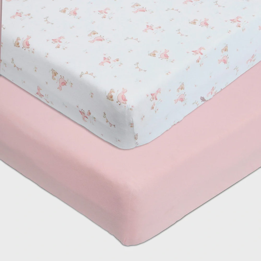 Baby Elegance Little Ducks Collection 2pk Jersey Fitted Travel Cot Sheets 70cm x 90cm