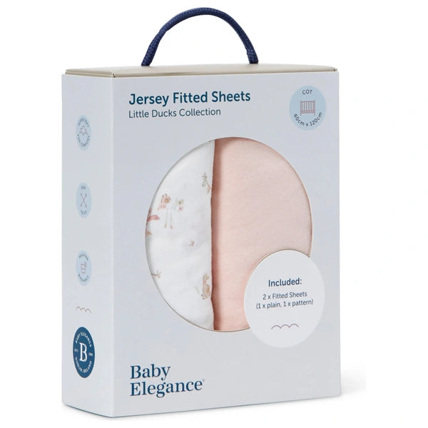 Baby Elegance Little Ducks Collection 2pk Cot Jersey Fitted Sheets 60cm x 120cm