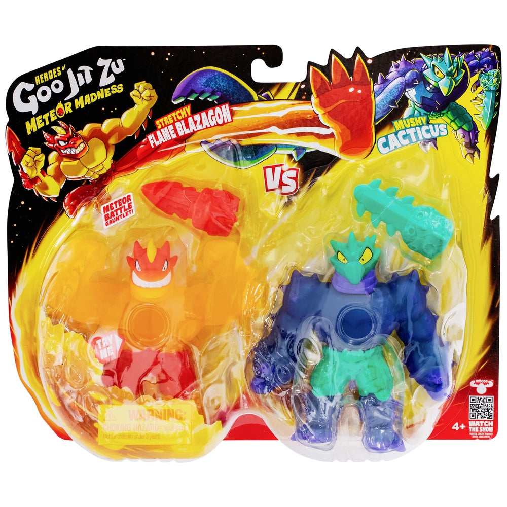 Heroes Of Goo Jit Zu Meteor Madness Twin Pack Stretchy Flame Blazagon vs Mushy Cacticus