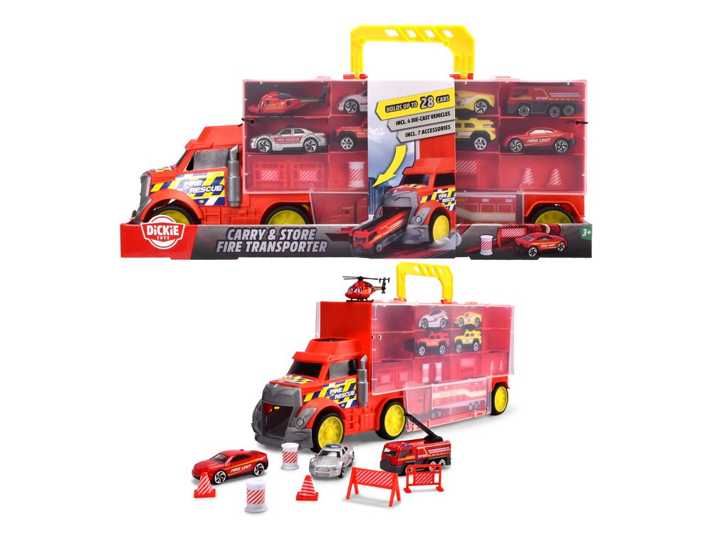 Dickie Toys Carry And Store Fire Transporter Truck Carry Case With Cars