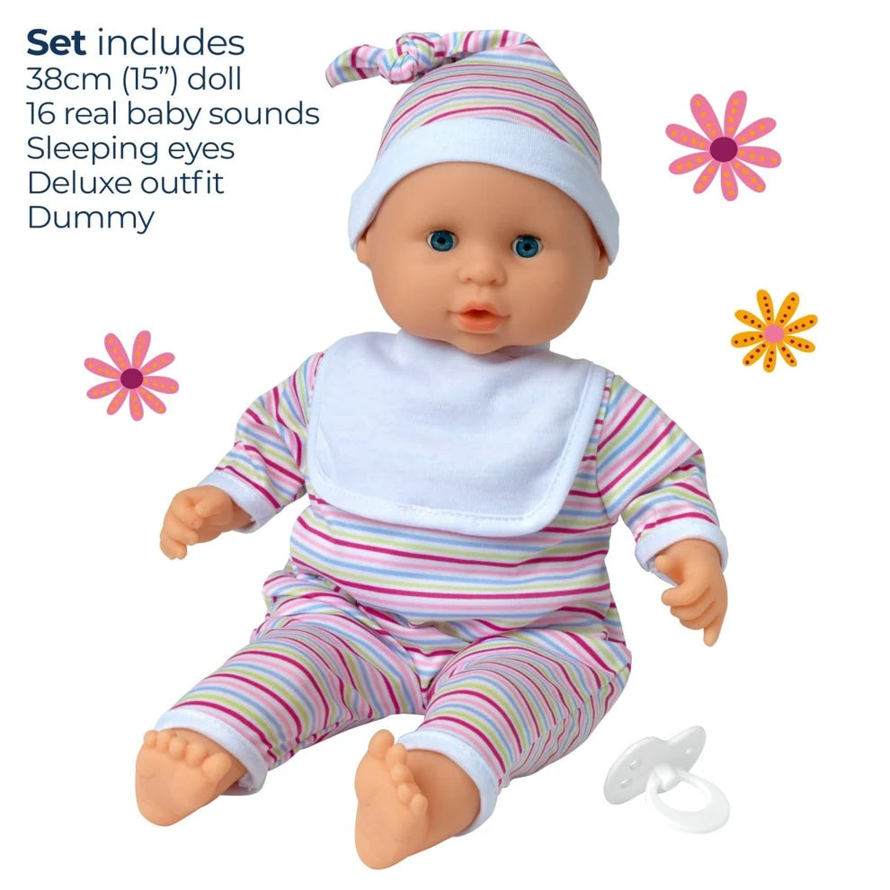 Dolls World Baby Babble 15" Soft Bodied Doll With 16 Baby Sounds