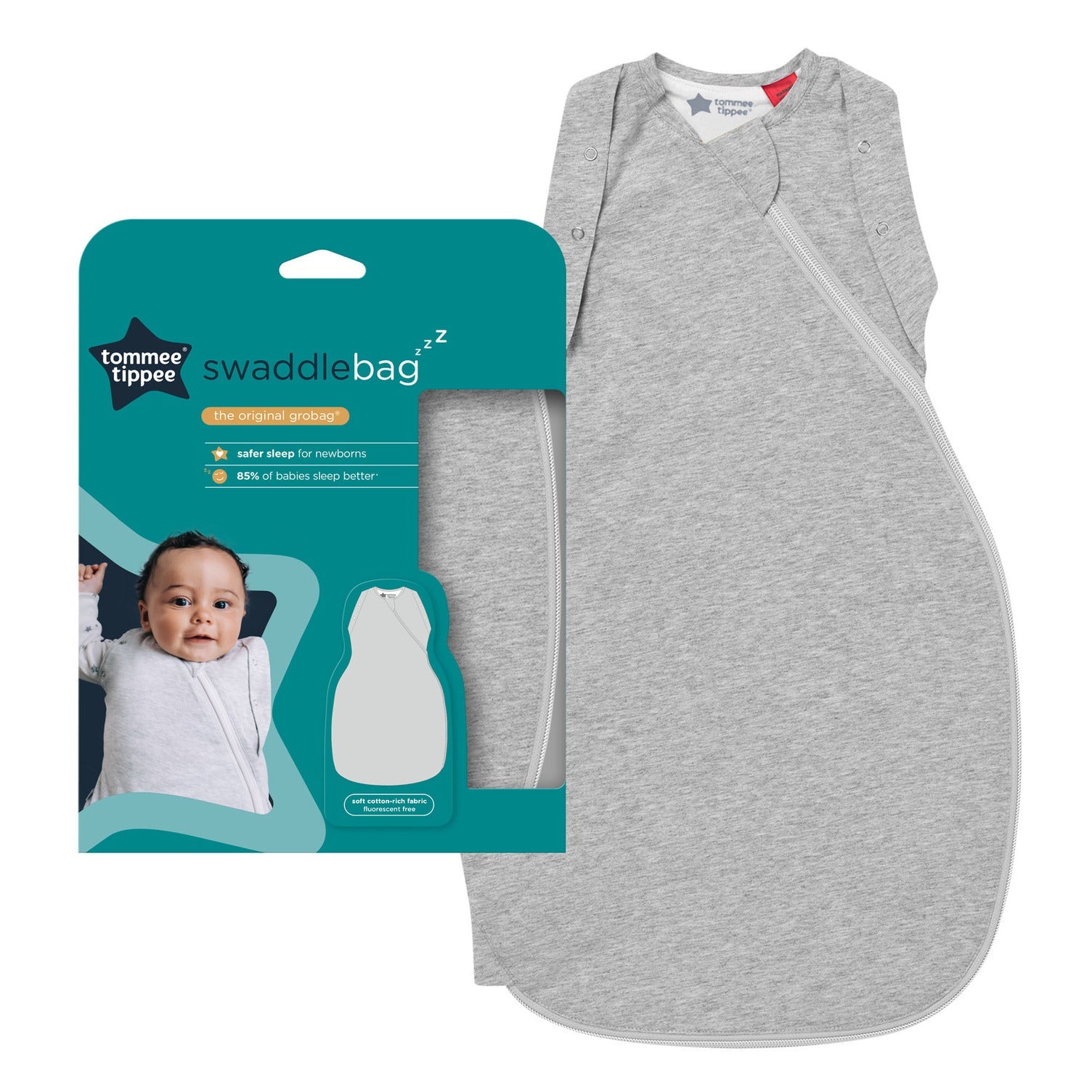 Tommee Tippee Swaddle Bag Sky Grey Marl 0-3 Months 2.5 Tog