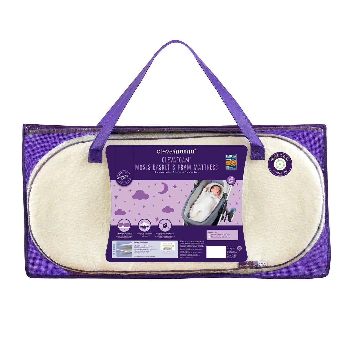 Clevamama Clevafoam Moses Basket And Pram Mattress 74cm x 30cm