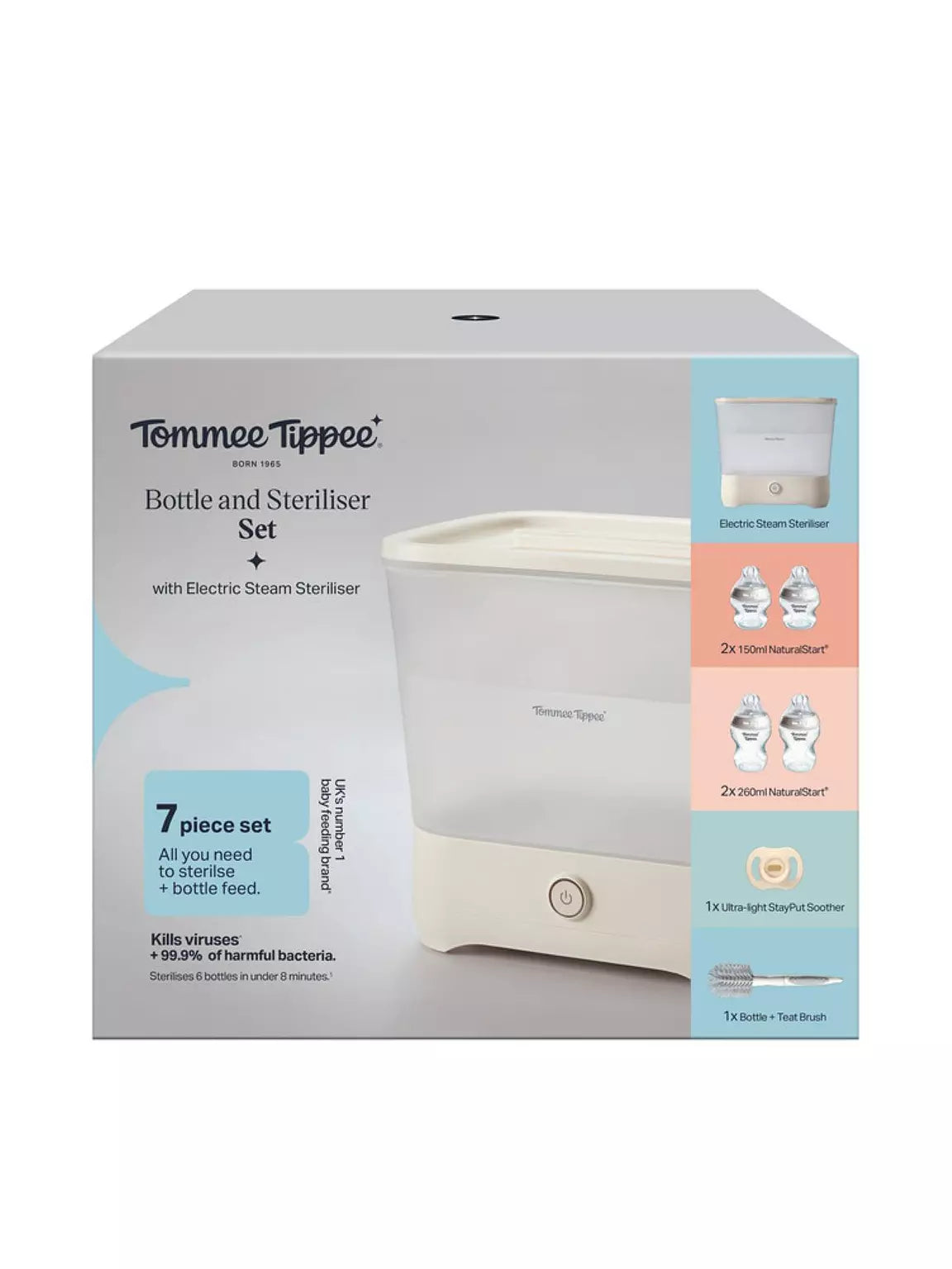 Tommee Tippee Baby Bottle And Steriliser 7pc Set White