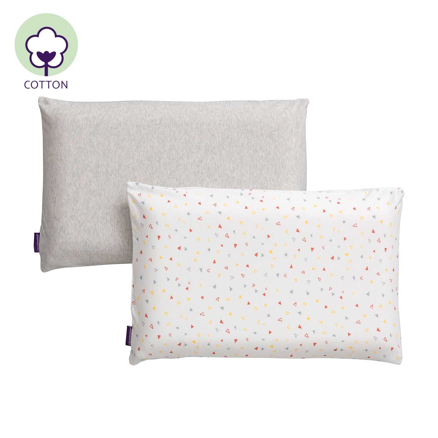 Clevamama Jersey Cotton Pram Pillow Case 2 Pk Melange Grey And Printed