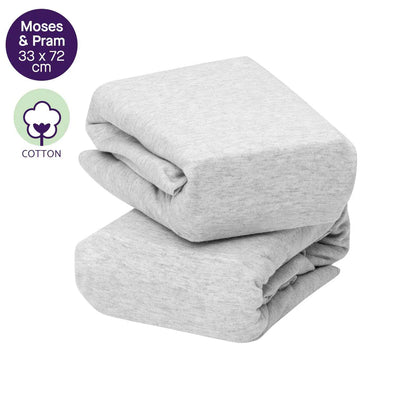 Clevamama Jersey Cotton Fitted Sheets Moses And Pram 33cm x 72cm x 9cm 2 Pk Melange Grey