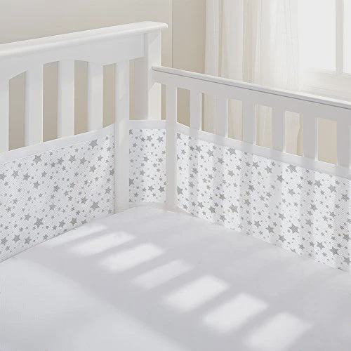 Breathable Baby Breathable Mesh Cot Bumper / Liner Grey Stars
