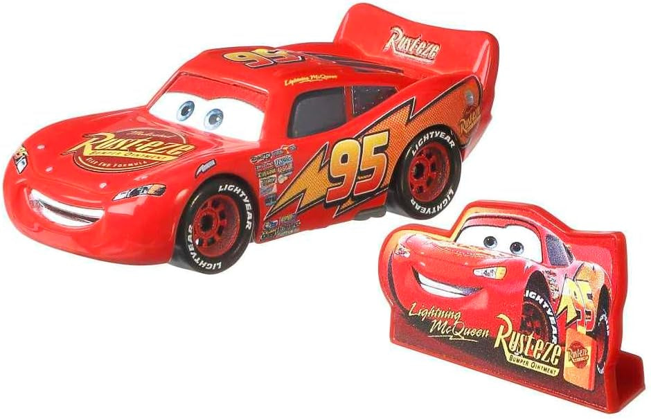 Disney Cars Die Cast Vehicle Lightning McQueen With Rusteze Sign