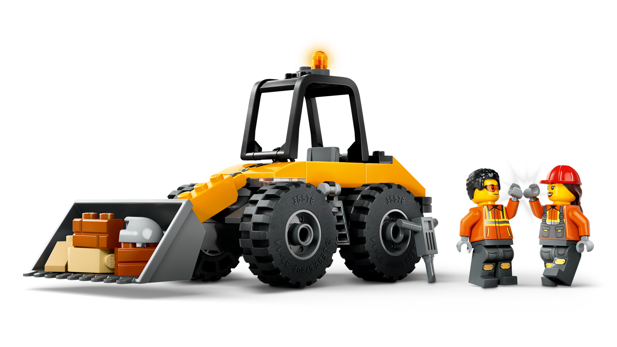 Driver and worker minifigures with tools and accessories.