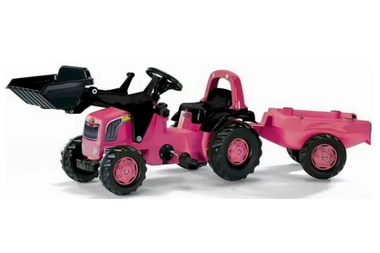Rolly Kid Pink Pedal Tractor With Loader And Trailer