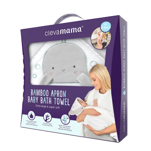 Clevamama Bamboo Apron Baby Bath Towel 0-4 Years White / Grey