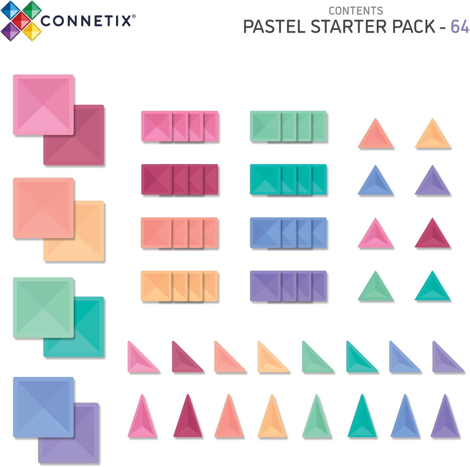 Connetix Magnetic Tiles Pastel Starter Pack 64pc