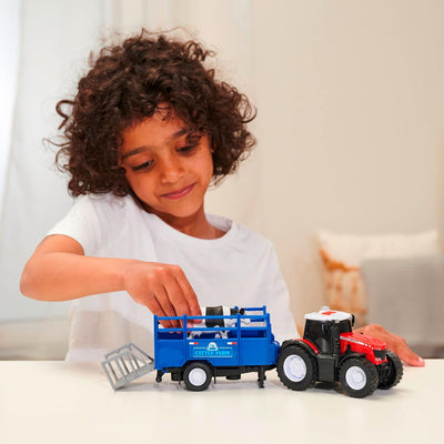 Dickie Massey Ferguson Tractor With Trailer And Animal Light And Sound