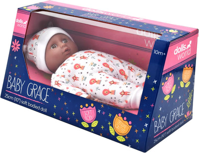 Dolls World Baby Grace 10" Soft Bodied Doll Brown Eyes