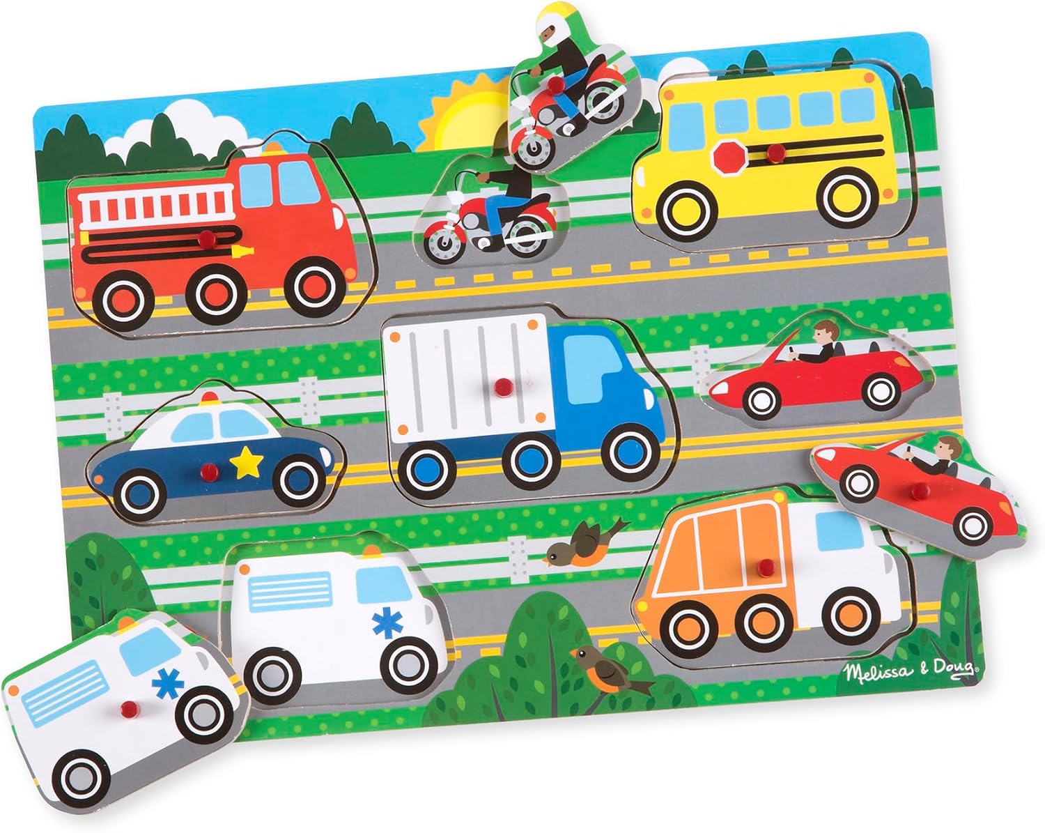 Melissa & Doug Wooden Peg Jigsaw Puzzle Vehicles