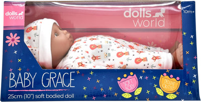 Dolls World Baby Grace 10" Soft Bodied Doll Brown Eyes