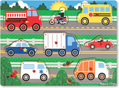 Melissa & Doug Wooden Peg Jigsaw Puzzle Vehicles