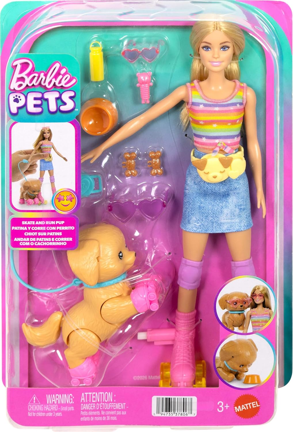 Barbie Pets Skate And Run Doll And Puppy Playset