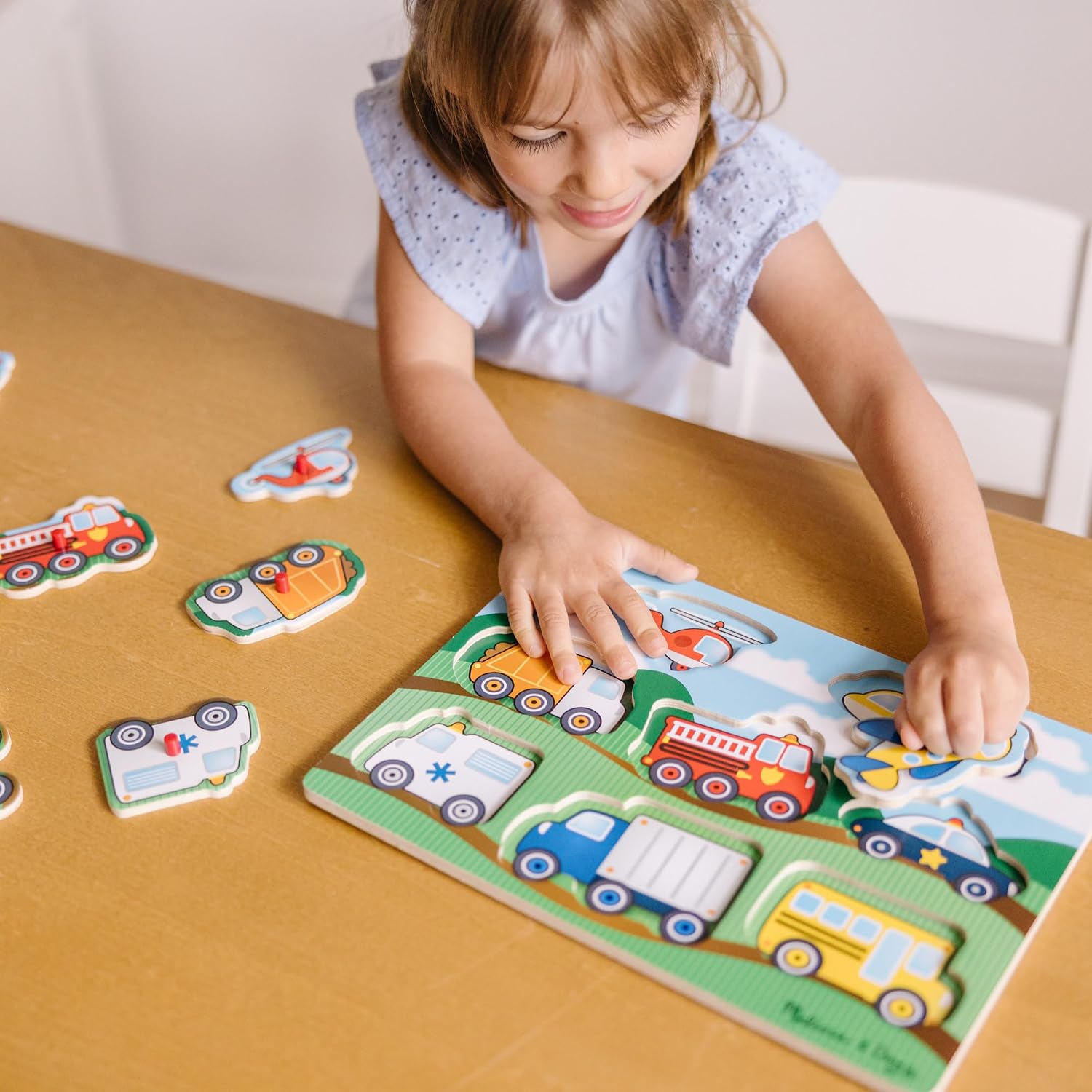 Melissa & Doug Wooden Peg Jigsaw Puzzle Vehicles