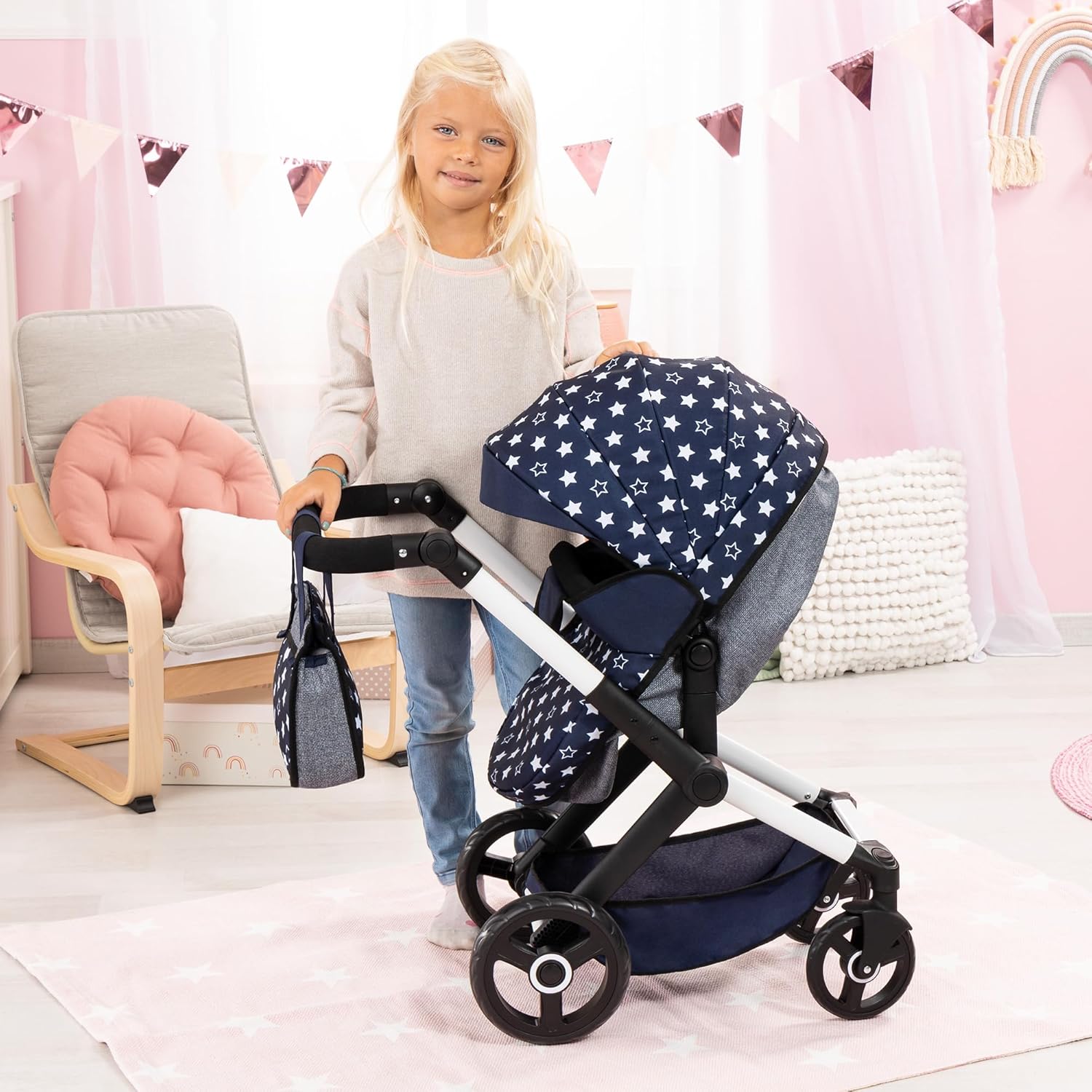 Bayer XEO Dolls Pram / Travel System White Stars