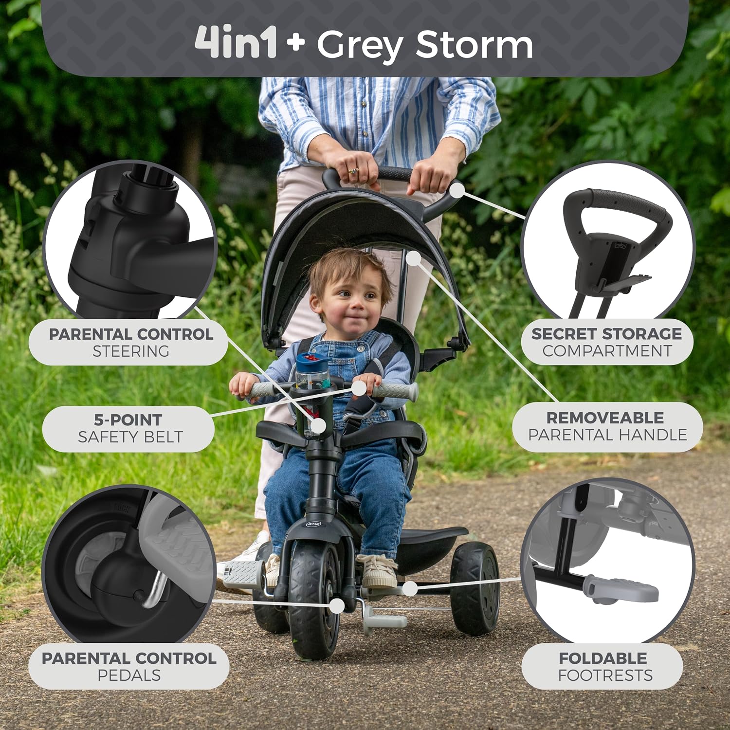 Zoomee Deluxe 4 In 1 Trike Grey Storm