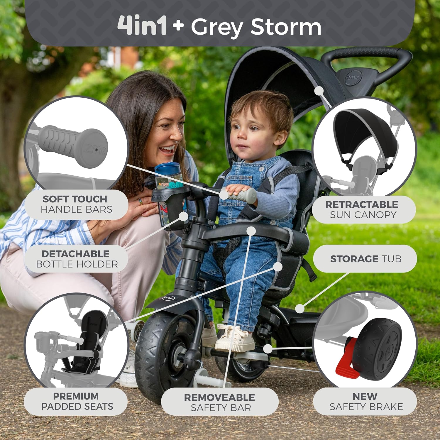 Zoomee Deluxe 4 In 1 Trike Grey Storm
