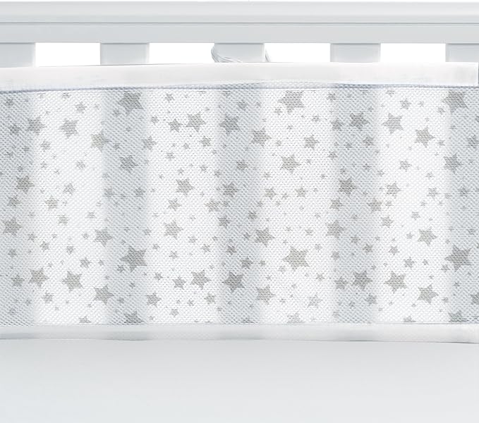 Breathable Baby Breathable Mesh Cot Bumper / Liner Grey Stars