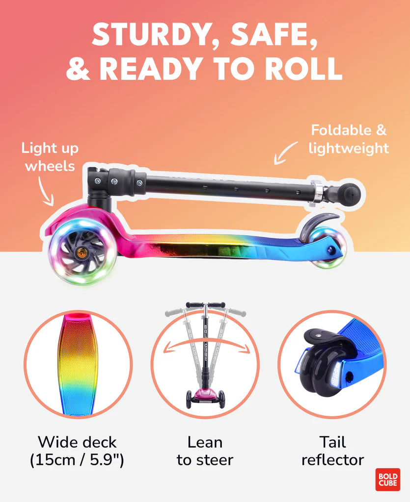 BoldCube Big Fold 3 Wheel Foldable Scooter Candy Floss 5-10 Years