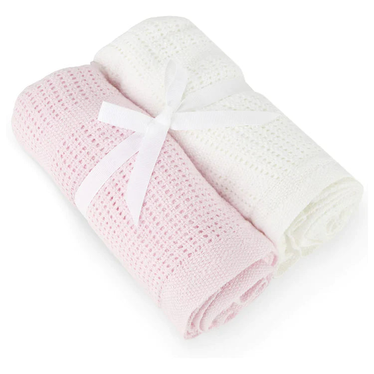 Baby Elegance 2 Pack Cellular Crib Blankets Pink / White