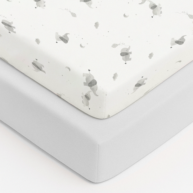 Baby Elegance Elephant Collection 2 x Travel Cot Fitted Sheets 70cm x 90cm