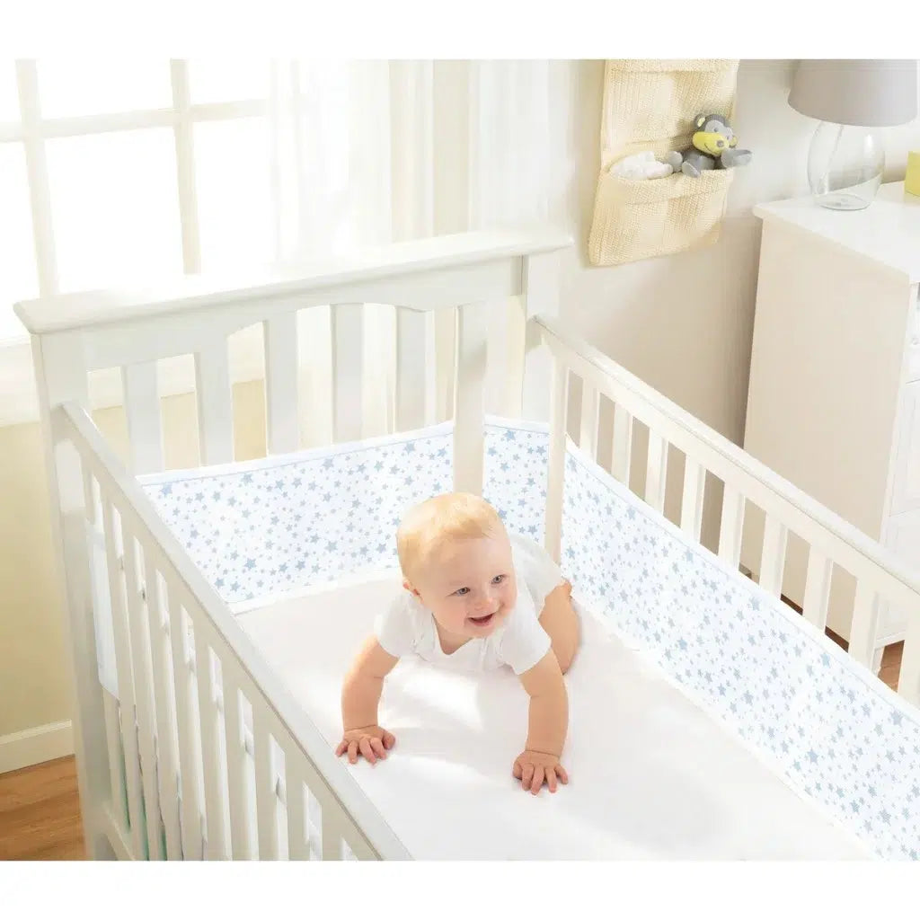 Breathable Baby Breathable Cot Bumper / Liner Blue Stars
