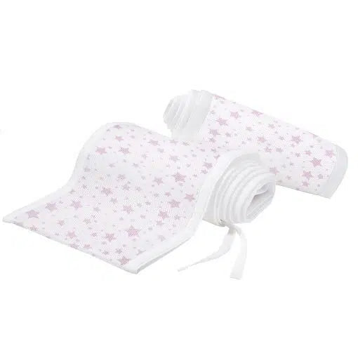 Breathable Baby Breathable Mesh Cot Bumper / Liner Pink Stars
