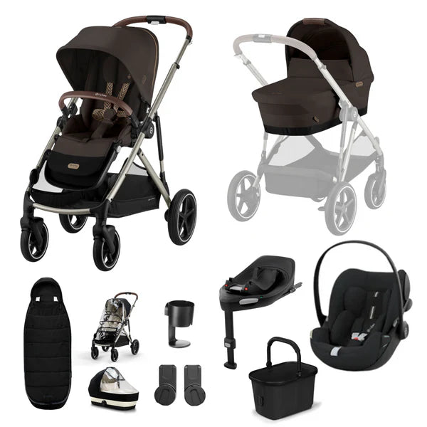 Cybex e Gazelle S 10 Piece Bundle With Cloud G 360 Car Seat And Isofix Base Chocolate