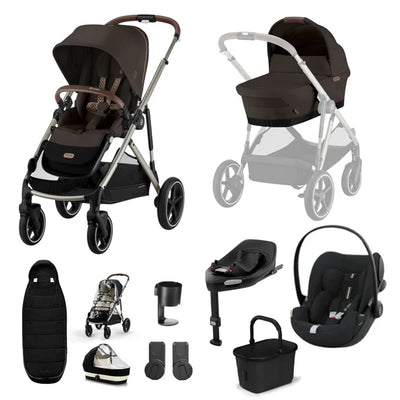 Cybex e Gazelle S 10 Piece Bundle With Cloud G 360 Car Seat And Isofix Base Chocolate