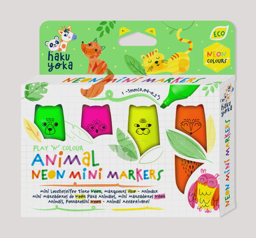 Haku Yoka Neon Mini Markers Animal 4 Pack