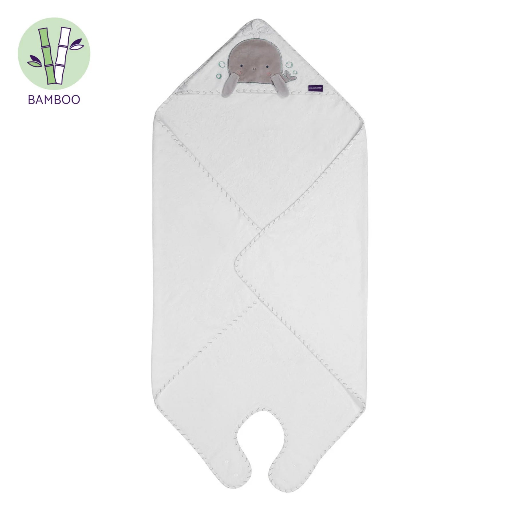 Clevamama Bamboo Apron Baby Bath Towel 0-4 Years White / Grey