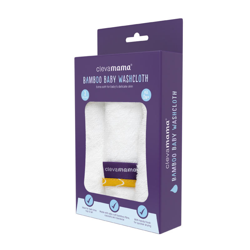Clevamama Bamboo Baby Washcloth Set 3Pk White / Honey
