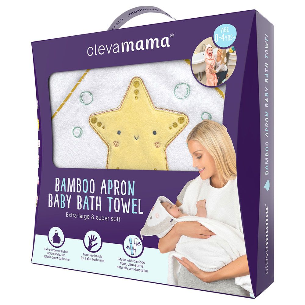 Clevamama Bamboo Apron Baby Bath Towel 0-4 Years White / Honey