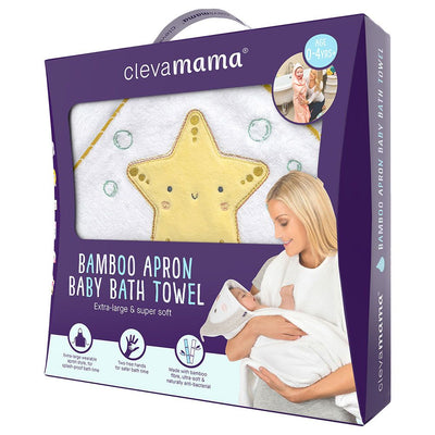 Clevamama Bamboo Apron Baby Bath Towel 0-4 Years White / Honey