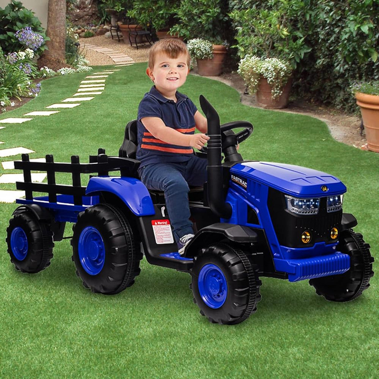 Kayto Turbo 12v Electric Ride On Tractor With Trailer Blue