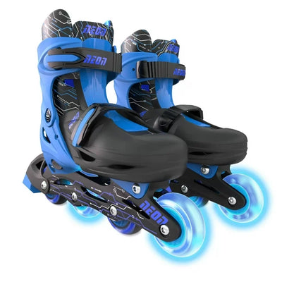 Yvolution Neon Inline Skates With LED Light Up Wheels Adjustable Size 12-2 Blue