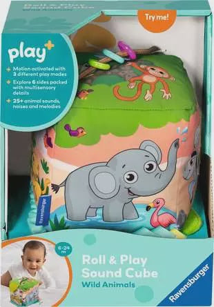 Play Roll And Play Sound Cube Infant Soft Toy Wild Animals